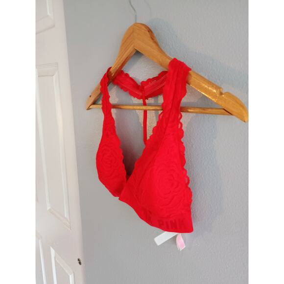 Women's Bralette Red Lace Pink Size Medium - Picture 2 of 8